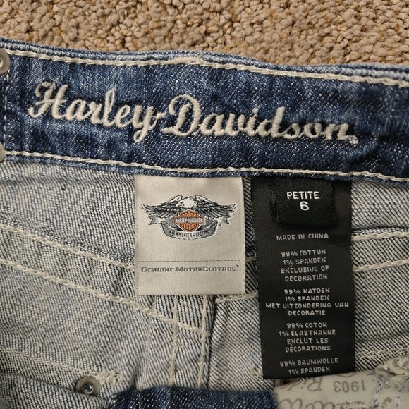 Harley Davidson Womens 6P Blue Embellished Bootcut Jeans Thick Stitch Bling - Picture 3 of 13